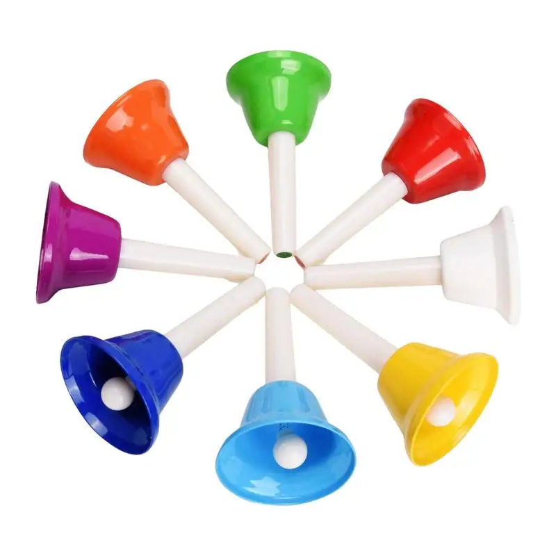 Hand Bell For Service Metal Colorful Hand Bell With 8 Note For Call Clear Sound Portable Musical Instrument With Handle