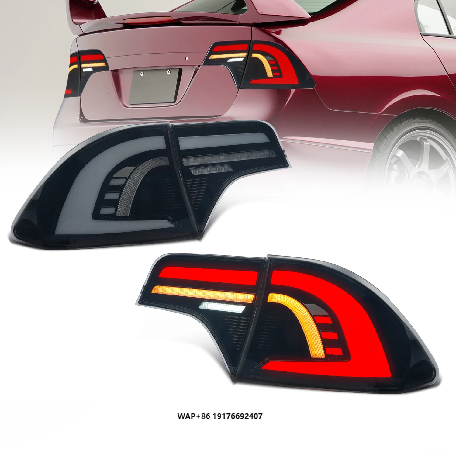 

New 8th Gen for for FD1 FD2 FD3 Type R 2006-2011 Full LED Rear Tail Light with Sequential Turn Signal Clear Lens