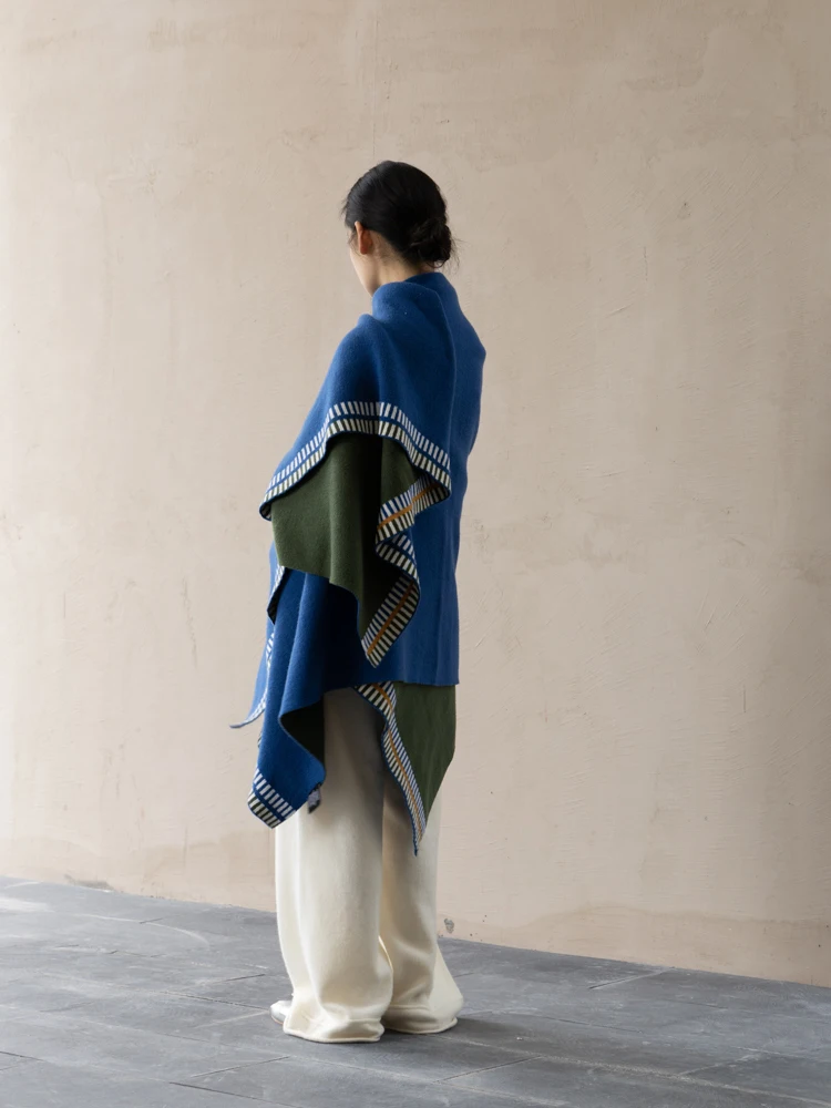 

Двусторонний плед-шарф Rinoart из овечьей шерсти, два способа использования, цвета Марсельский синий и Лесной зеленый, роскошный, теплый, для зимы, машинная стирка