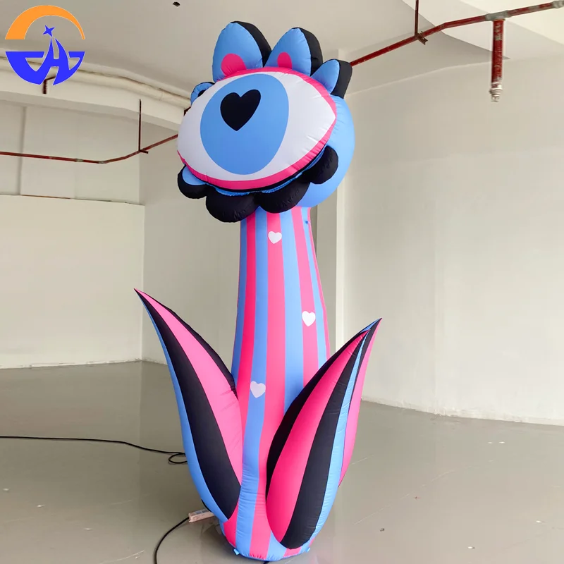 Modelos de aire de plantas y flores de un solo ojo de dibujos animados inflables personalizados: accesorios de decoración al aire libre para centros comerciales