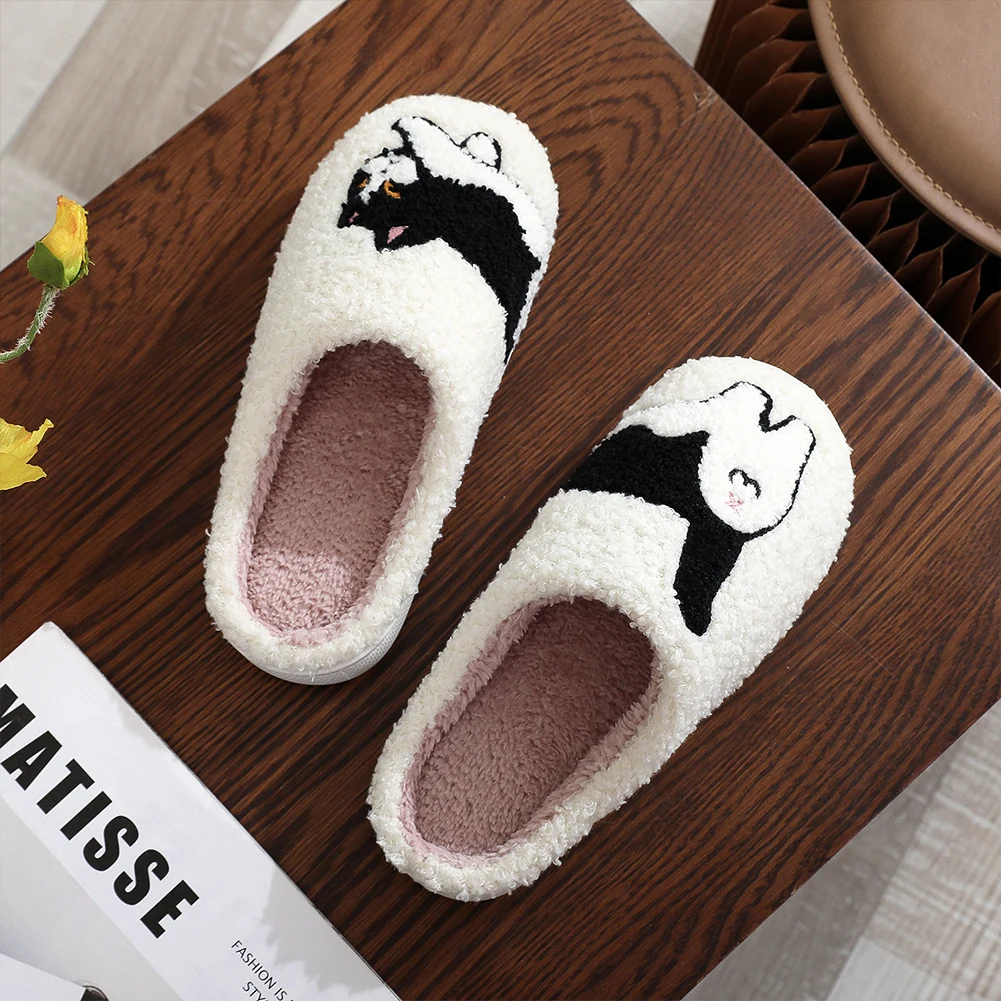 Plush Cow Cat Slippers Cute House Slippers Non-Slip Kawaii Furry Slippers Comfortable Fluffy Pet Cat Slippers for Autumn Winter