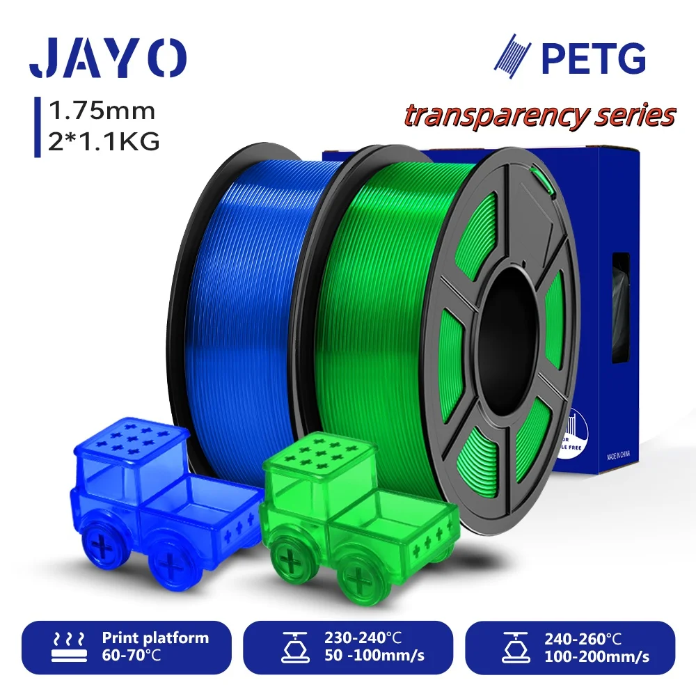 JAYO 2,2 kg 3D-PETG-Druckerfilament, 1,75 mm PETG-Druckerfilament, ordentlich gewickeltes 3D-Druckmaterial für Bambu FDM 3D-Drucker