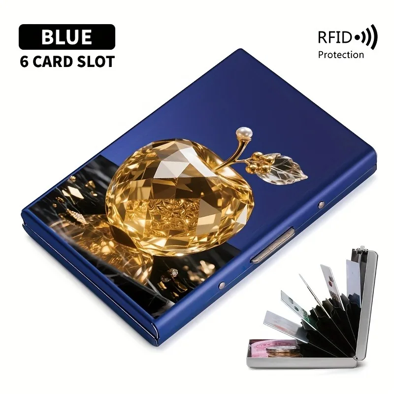 Goldener RFID-Anti-Diebstahl-Metallkartenhalter mit Apple-Muster für Männer und Frauen, Sichere und Stilvolle Kartenaufbewahrung – Detail 8