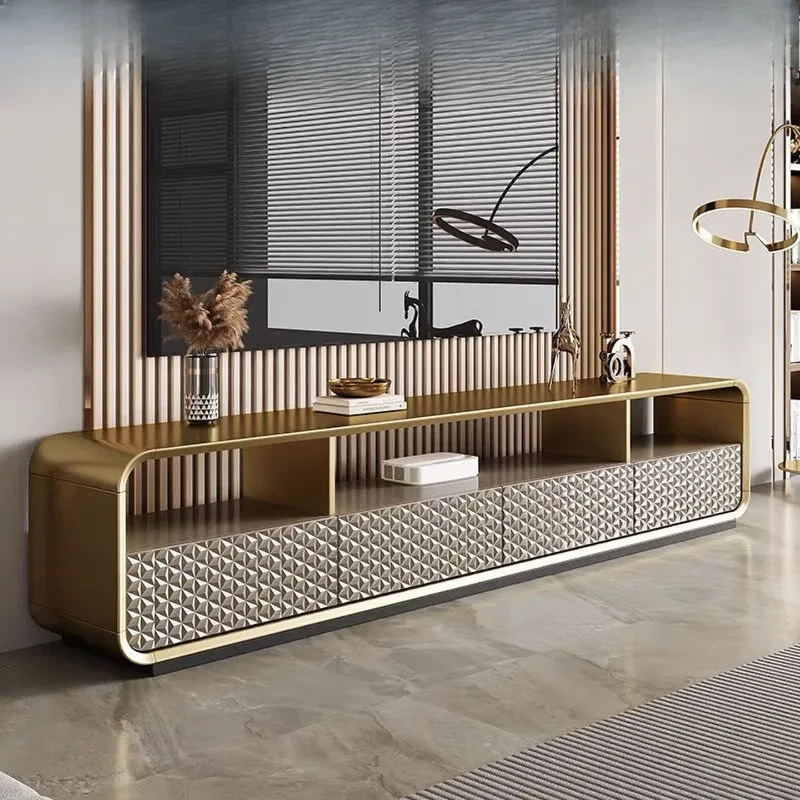 

High-end light luxury TV cabinet coffee table combination living room villa rock slab solid wood high-end high-end furniture