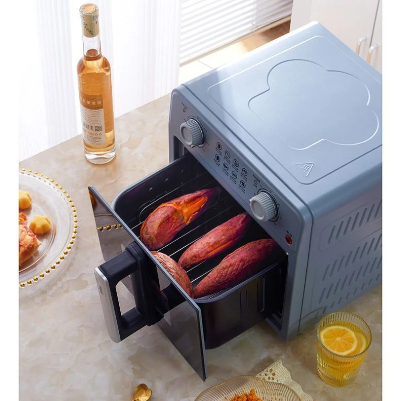 مقلاة هوائية معدنية بالكامل، سعة كبيرة، شفافة، غير قابلة للطي، فرن منزلي متعدد الوظائف أوتوماتيكي بالكامل