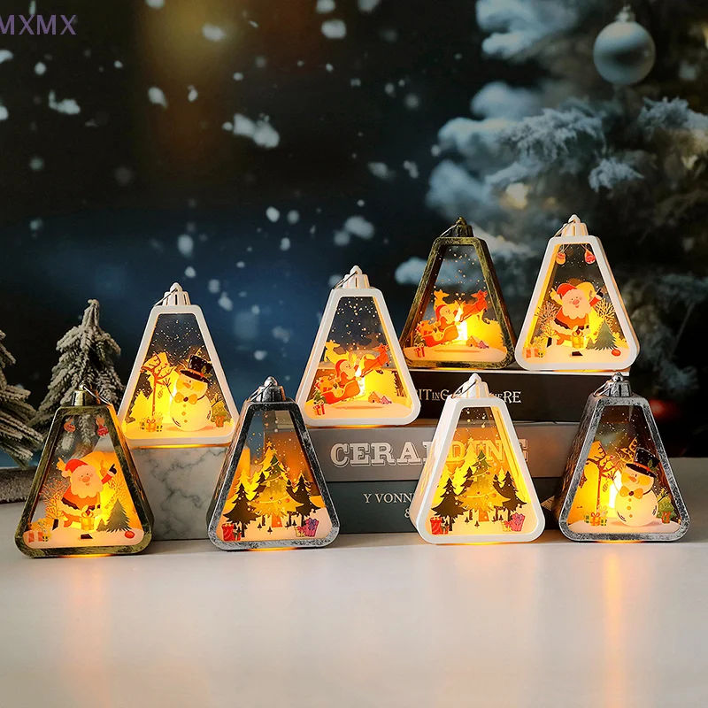 Lâmpada de vento retrô de natal, castiçais led de natal, lanterna globo de neve, presentes iluminados de papai noel, ornamento iluminado de natal de inverno