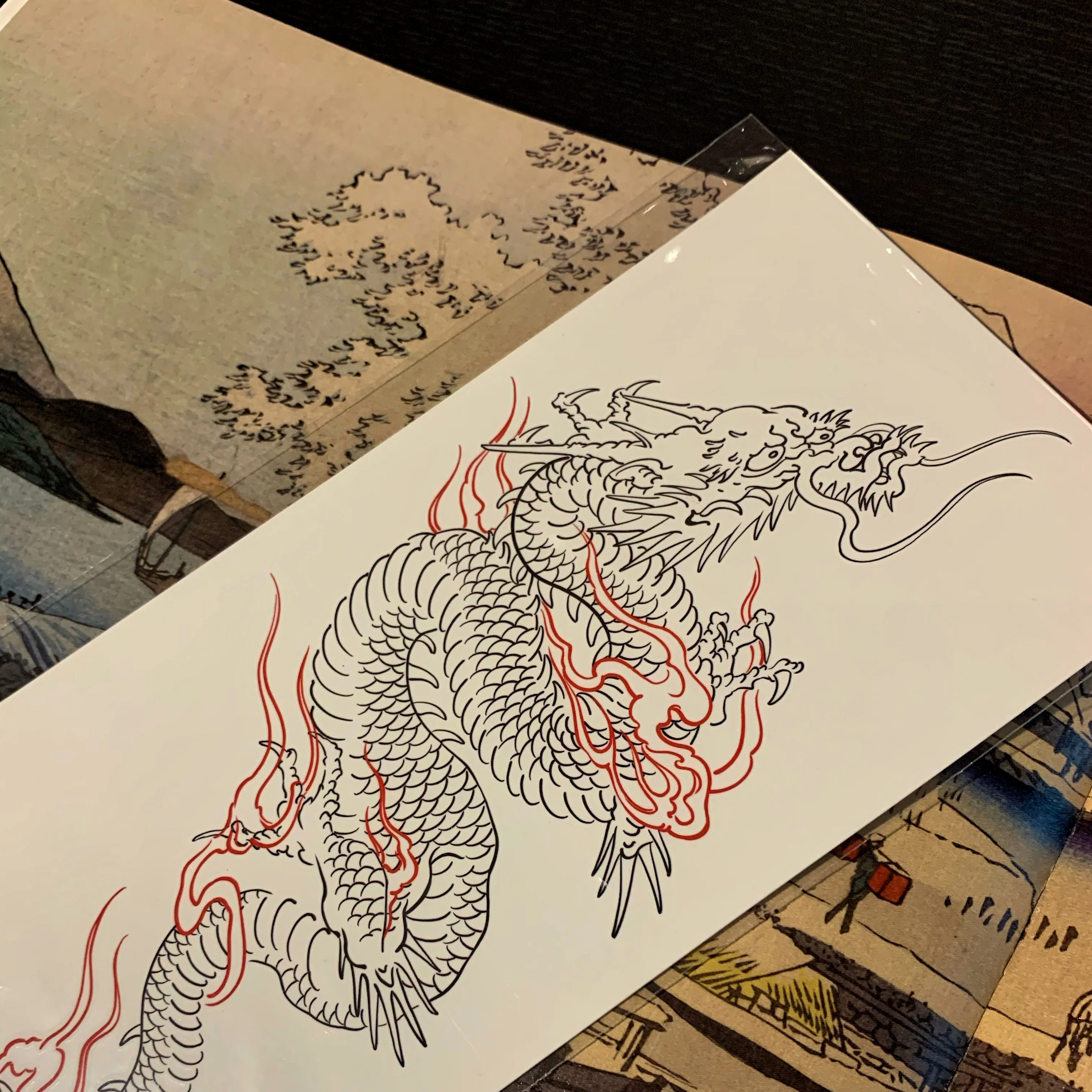 Waterproof Temporary Tattoo Sticker Japanese Style Black White Flame Dragon Body Art Fake Tattoo Flash Tattoo Arm Female Male