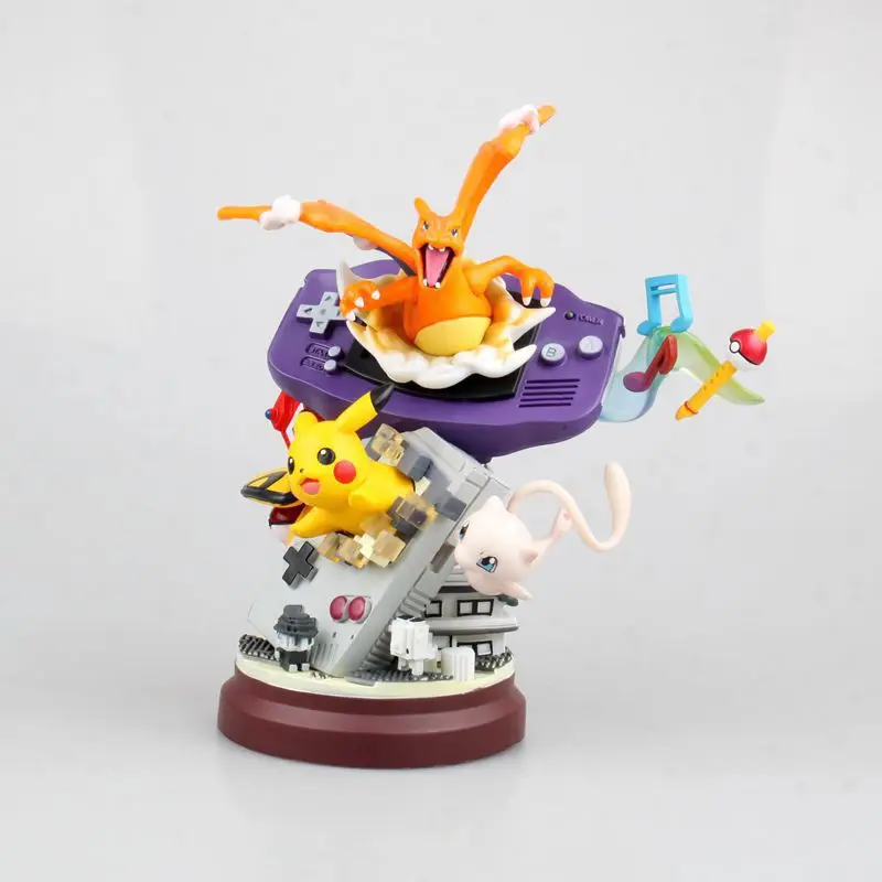 

19cm Anime Pokemon Pikachu Toys Resin Station Gameboy Pika Mew Charizard Action Figure Model Doll Collect Ornament Toy Kid Gift