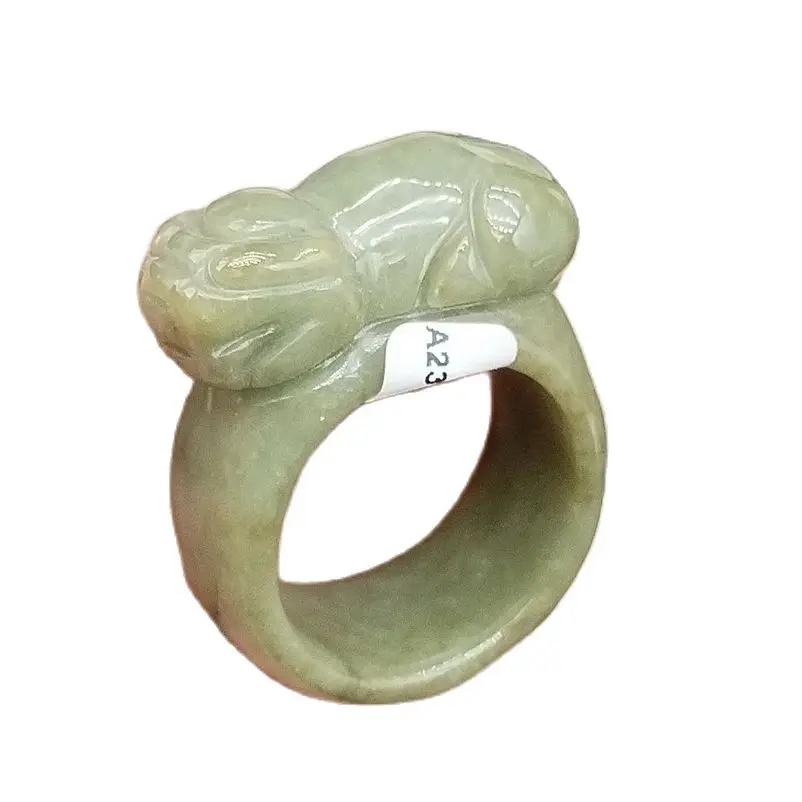 Certified Green Natural Type A Jadeite Carved Dragon Pi Xiu Ring Inner 18.90MM-20.90MM