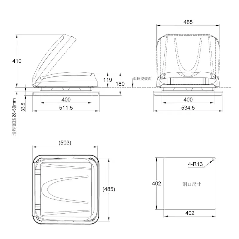 Модифицированный RV skylight специальный 400 Вентиляция с открытым отверстием для вентиляции со стандартной противомоскитной занавеской