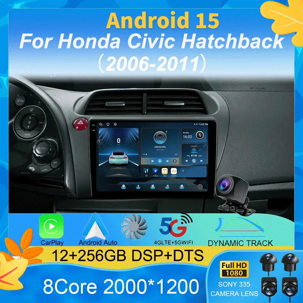 

Car Radio Android 15 Carplay Auto GPS Navigation Multimedia Player For Honda Civic Hatchback 2006 - 2011 video Stereo DVD 2 DIN