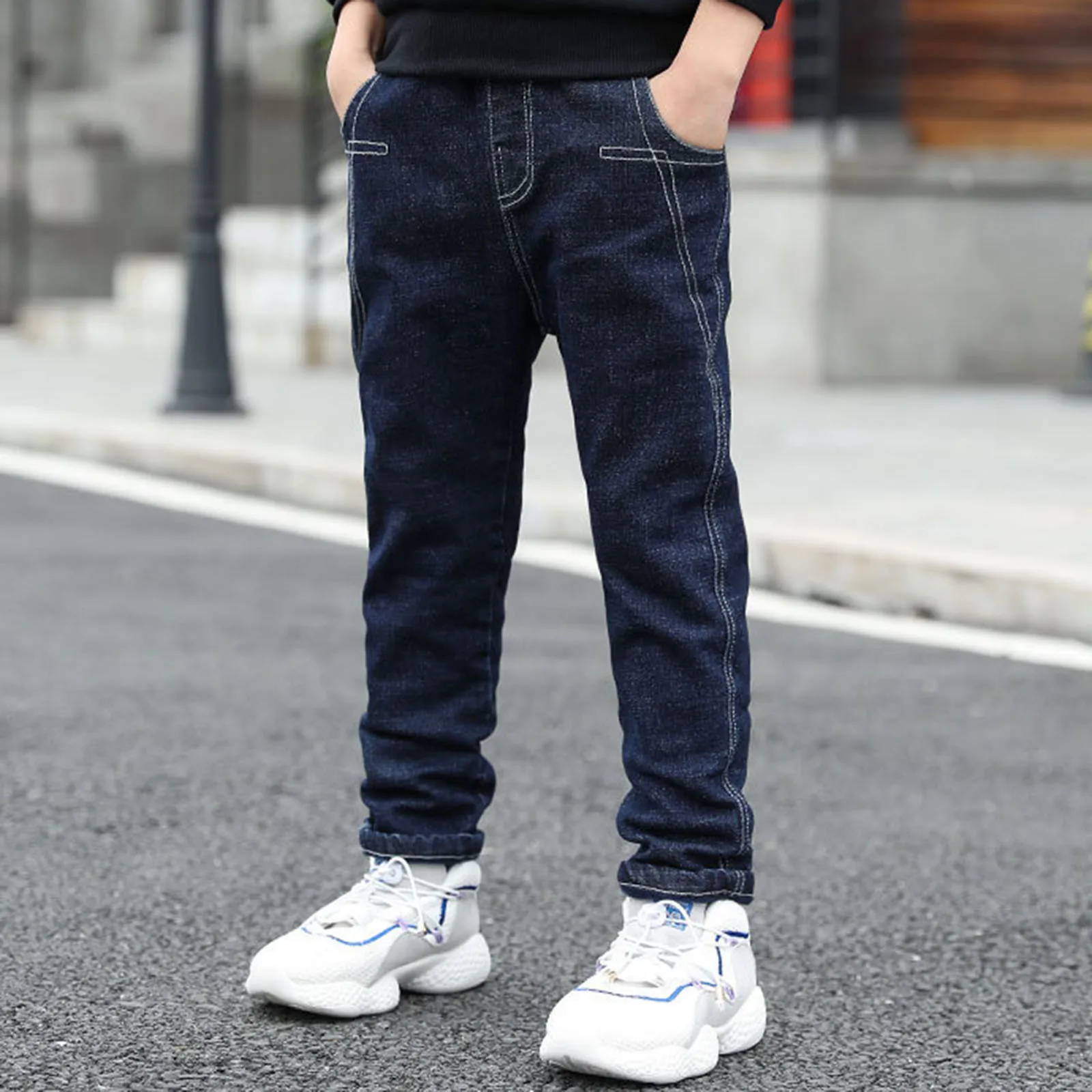 

Spring Autumn Kids Boys Bottoms Clothes Jeans Classic Pants Children Fashion Denim Long Pants Slim Fit Trousers For 5-11 Years