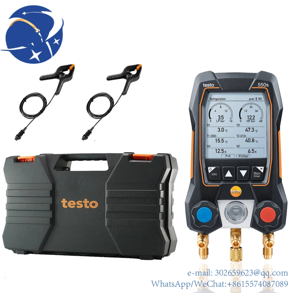 yyhctesto 550s Smart digital manifold with Bluetooth and 2-way valve block  fixed cable clamp temperature probes 0564 5501