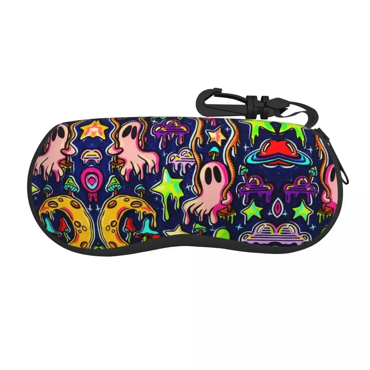 Trippy Skull Magic Mushroom Eyeglass Glasses Case Men Women Soft Spooky Ghost Swings Sunglasses Protective Pouch