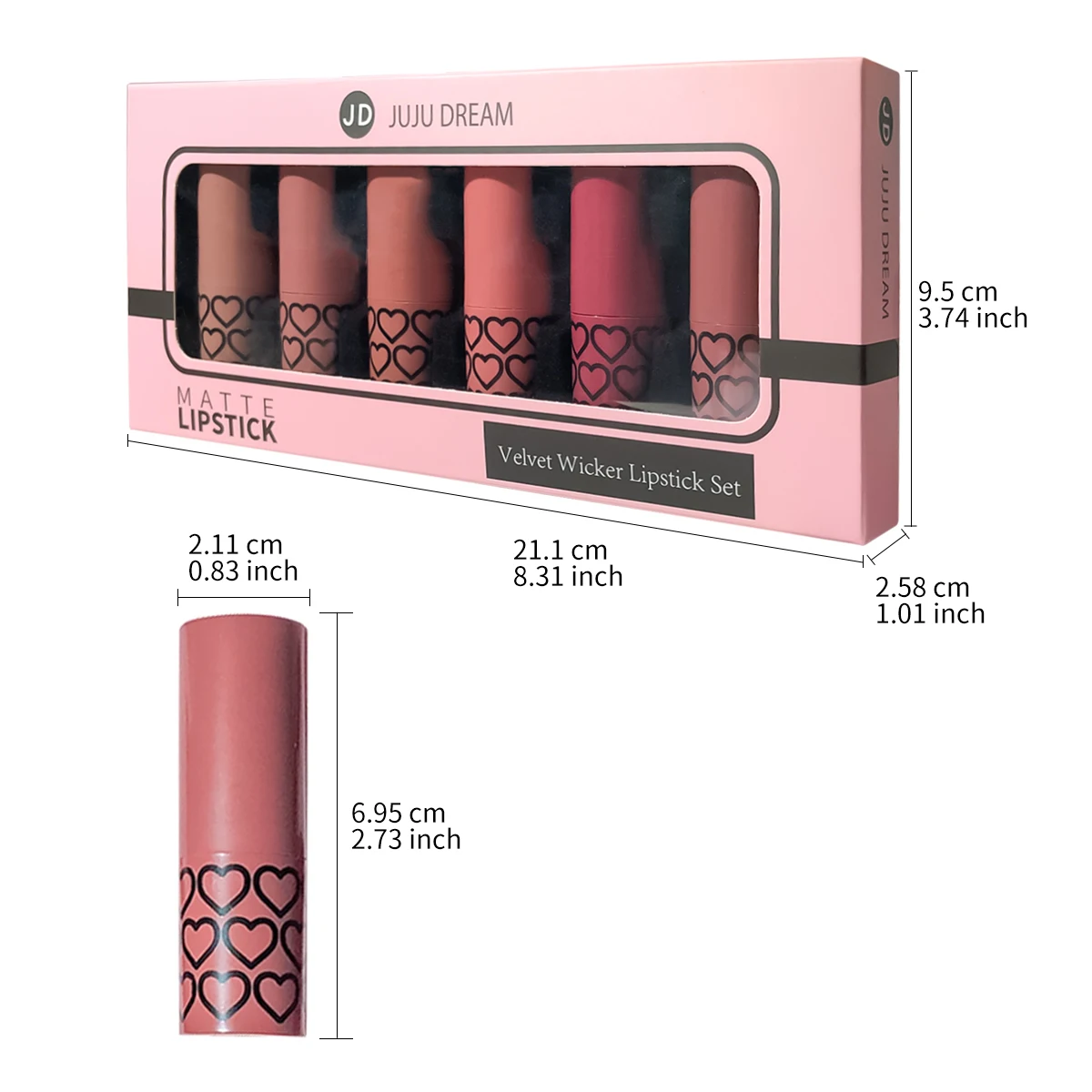 Velvet Matte Lipstick Set - 6 Nude & Pink Shades,long-Lasting,Ideal for Valentine 's Day & Holiday Beauty Gifts,Christmas makeup