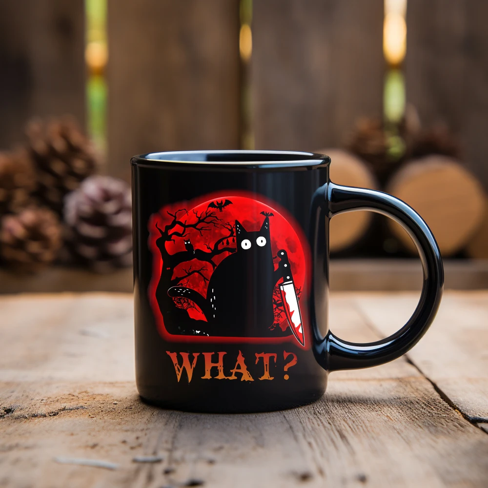 A little Black cat Mug Halloween Theme Ceramic Mug home beer mug University dormitory drinking water cup image 3