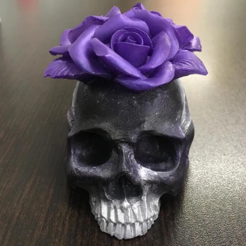 Handmade Human for Head Skeleton Silicone Mold 3D Rose Flower Skull Resin Casting Mold UV Crystal Epoxy Resin Mol