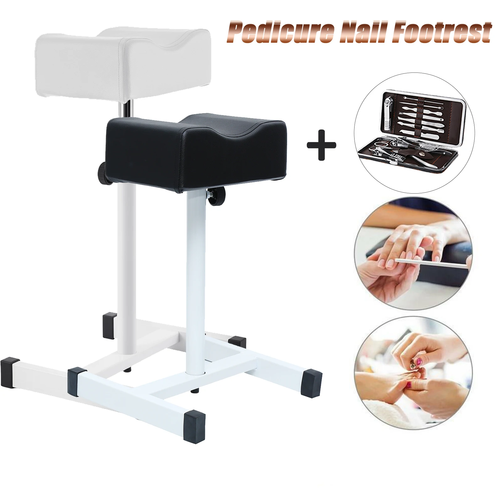 Pedicure Nail Footrest Manicure Foot Rest Desk Salon Spa Stand Stool Adjustable with 12pcs Dead Sskin Remover Tools White Black