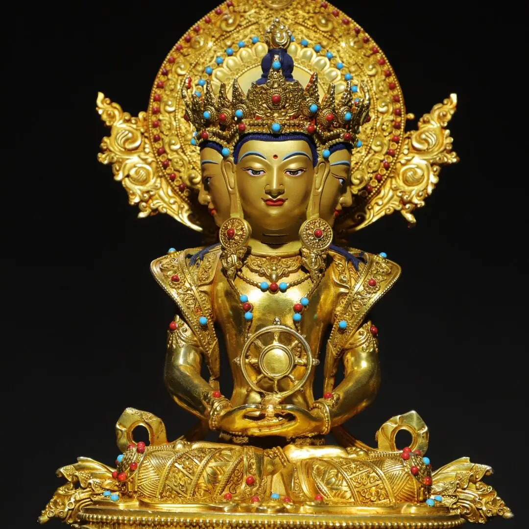 Vairocana Buddha Statue Nepalese Tibetan Pure Copper Full Gold Gilded Buddhist Temple Altar Desk Decor Ornament