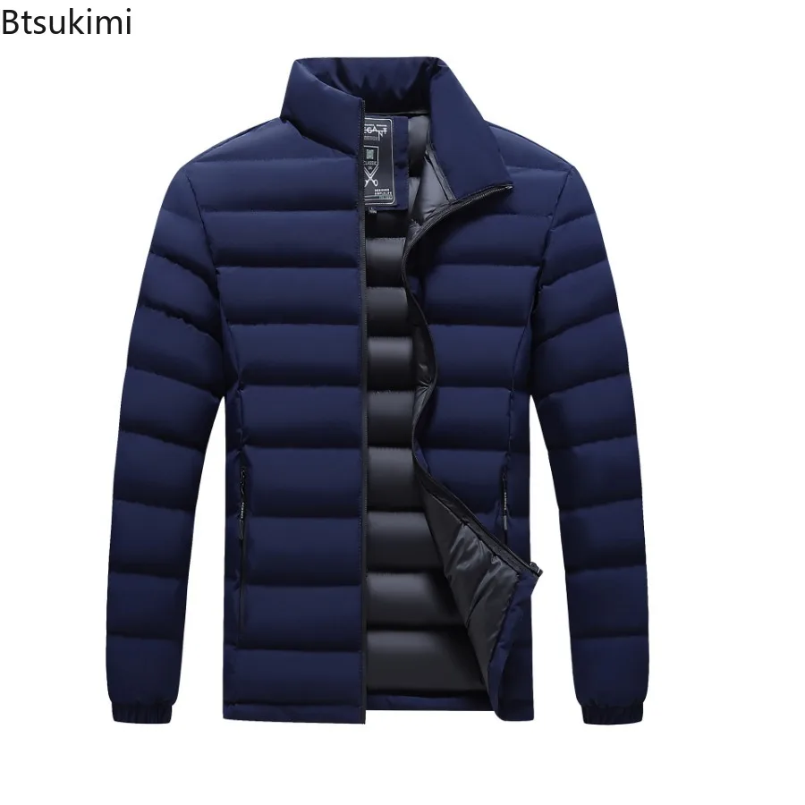 جديد 2025 سترات شتوية للرجال من القطن موضة بلون سادة وياقة واقفة مقاومة للبرودة ملابس خارجية غير رسمية دافئة سترات رجالي كبيرة الحجم #5