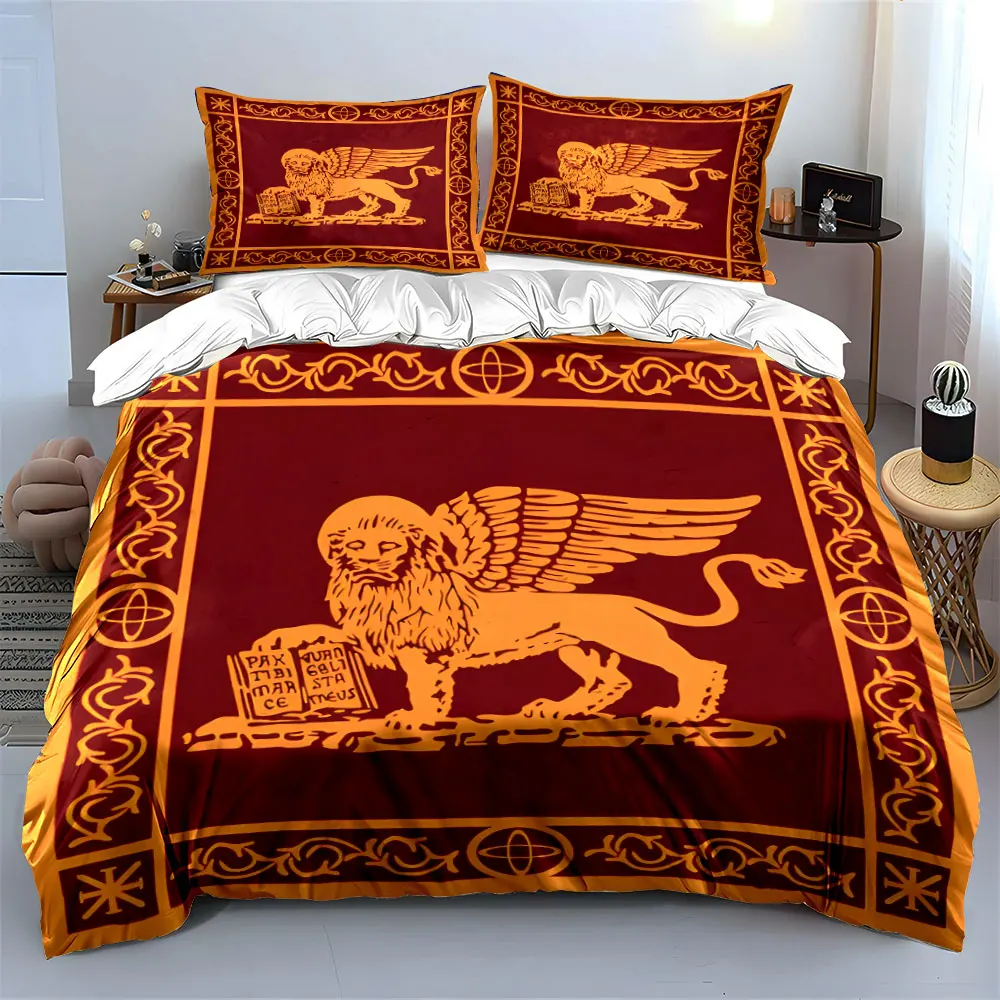 Multiple sizes St. Mark's Flying Lion Print Soft Comfortable Duvet Cover Bedding Set Included 1*Duvet Cover  2*Pillowcases