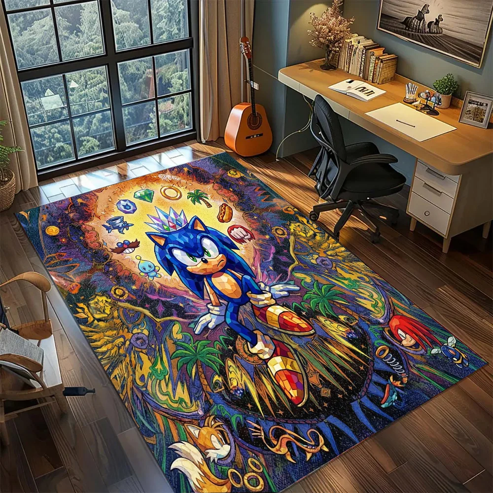 Alfombra Antideslizante de Sonic el Erizo, Lavable, de Gran Tamaño, para Decoración del Hogar, Dormitorio, Sala de Juegos.-TING