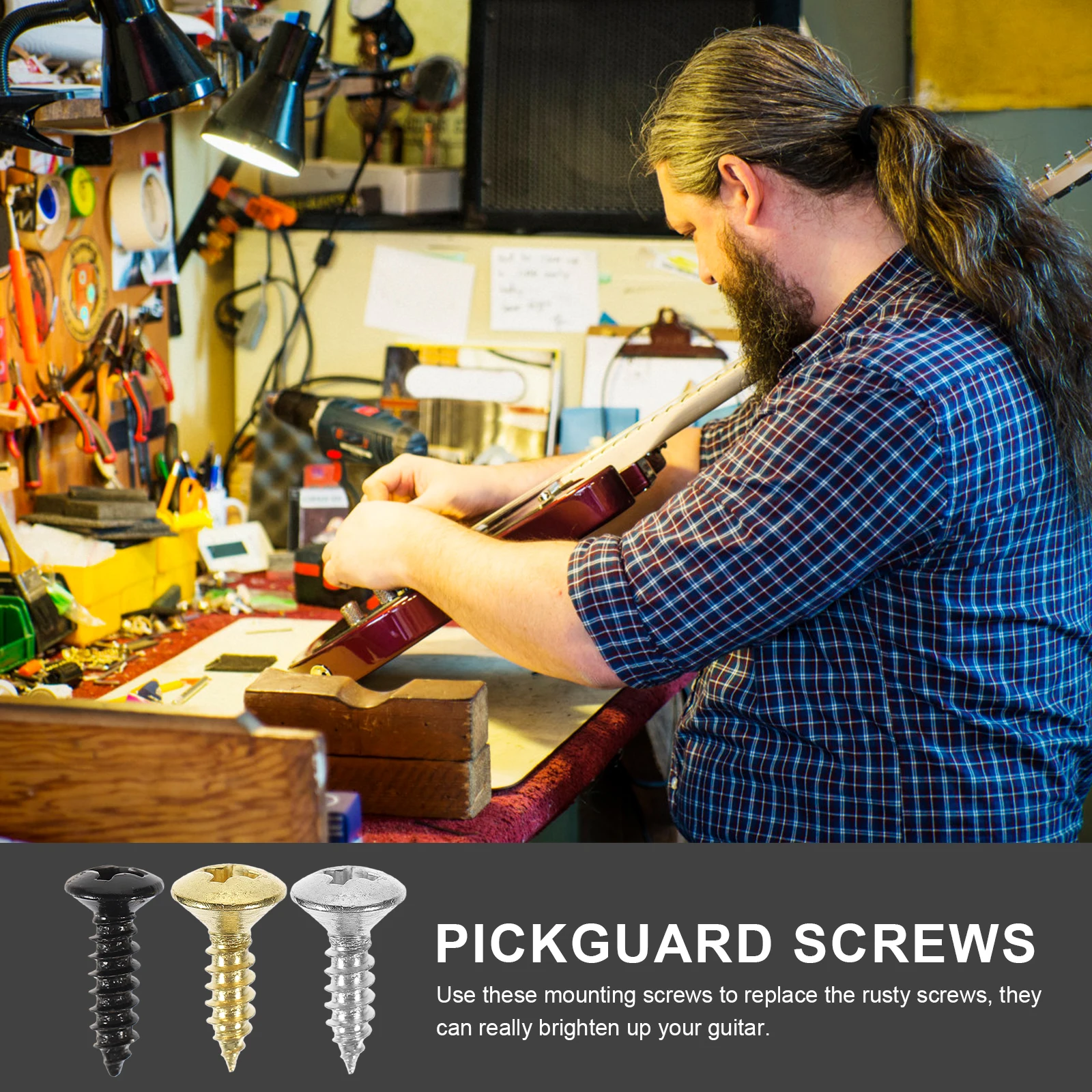 

150pcs Pickguard Screws For Electric Guitar Bass Black Gold Brass Metal Mounting Hardware Set Storage Box Guitar Accessories