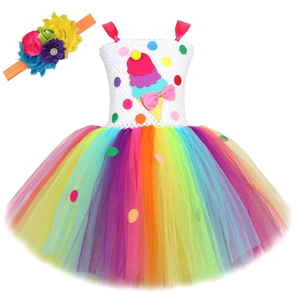 Candy Ice Cream Princess Dresses for Girls Rainbow Birthday Tutu Outfits Christmas Halloween Costumes Child Cake Smash Clothes