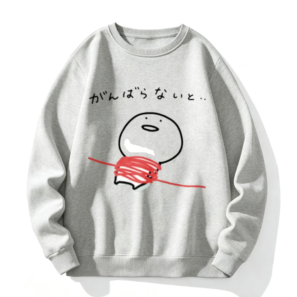 Simple Hand Drawn Character Japanese Quote Pattern Round Neck Pullover Hoodie Casual Fun Graffiti Harajuku Street Style Top