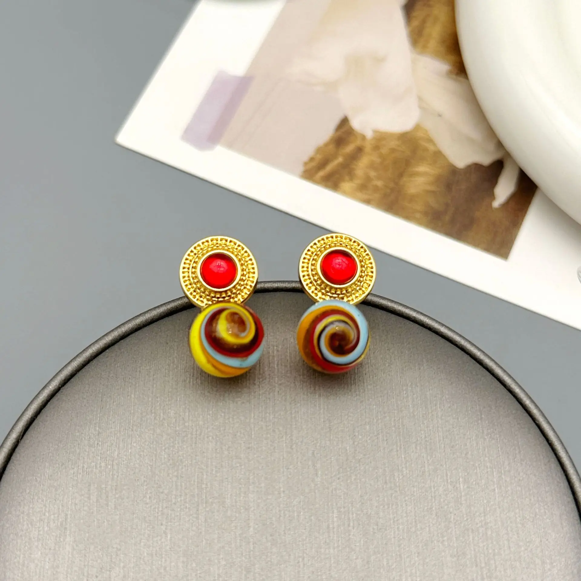 

European and American new fashion summer high-end glazed inlaid earrings