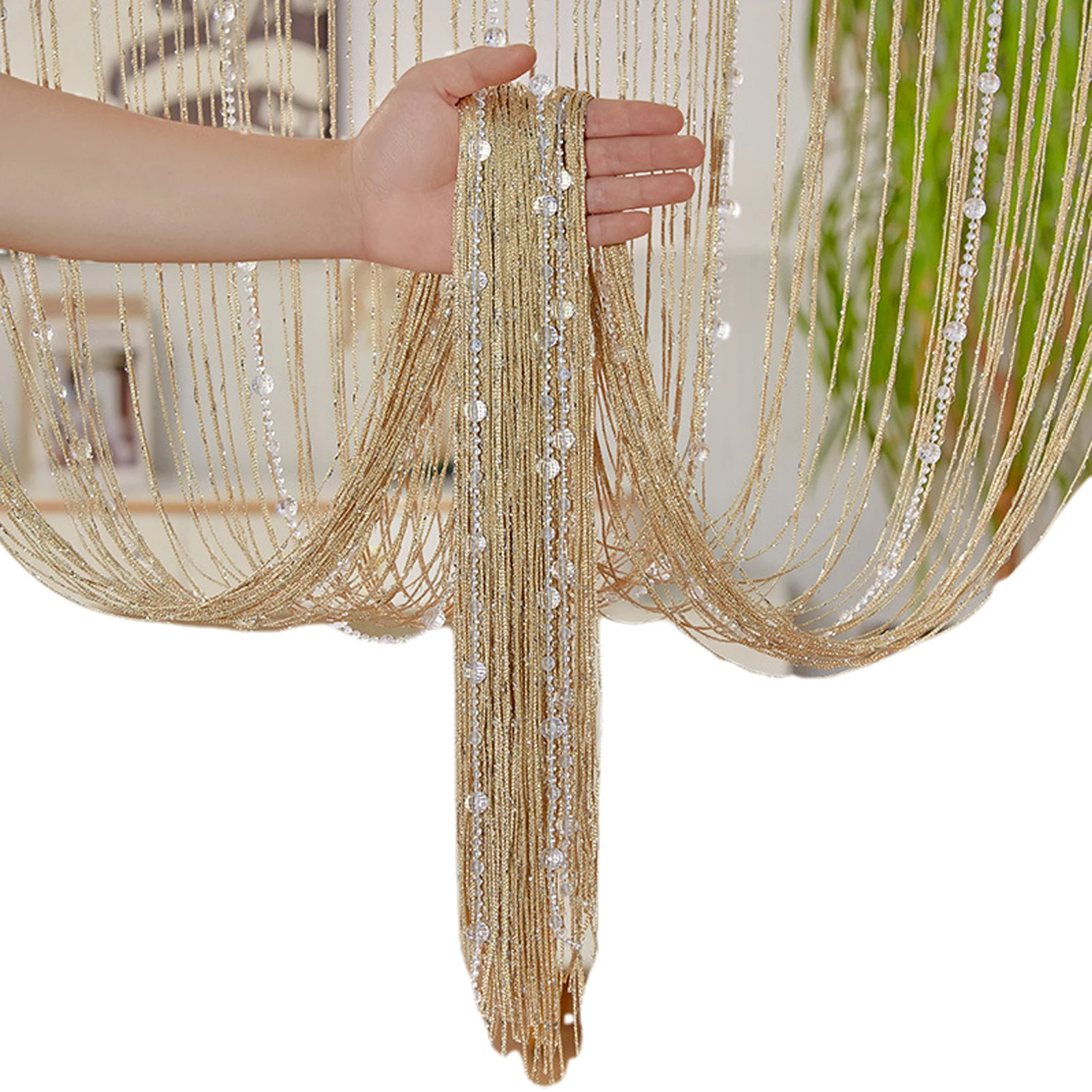 

Crystal Beaded String Curtains Screen String Divider Blind Flash Line Shiny Tassel String Door Curtain for Living Door Window