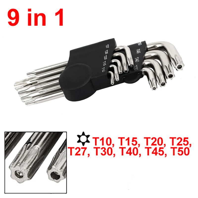 

9pcs Torx Key Wrench Set L Shape Long Arm Repair Tool Screwdriver Hand Tools Bicycle Accessories T10 T15 T20 T25 T27 T30 T40 T45