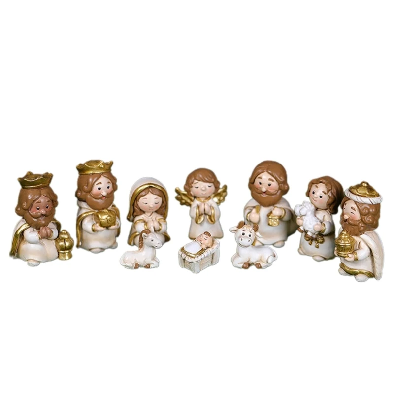 Conjunto decoración pesebre navideño, estatua arte familiar sagrada, suministros decoración, envío directo
