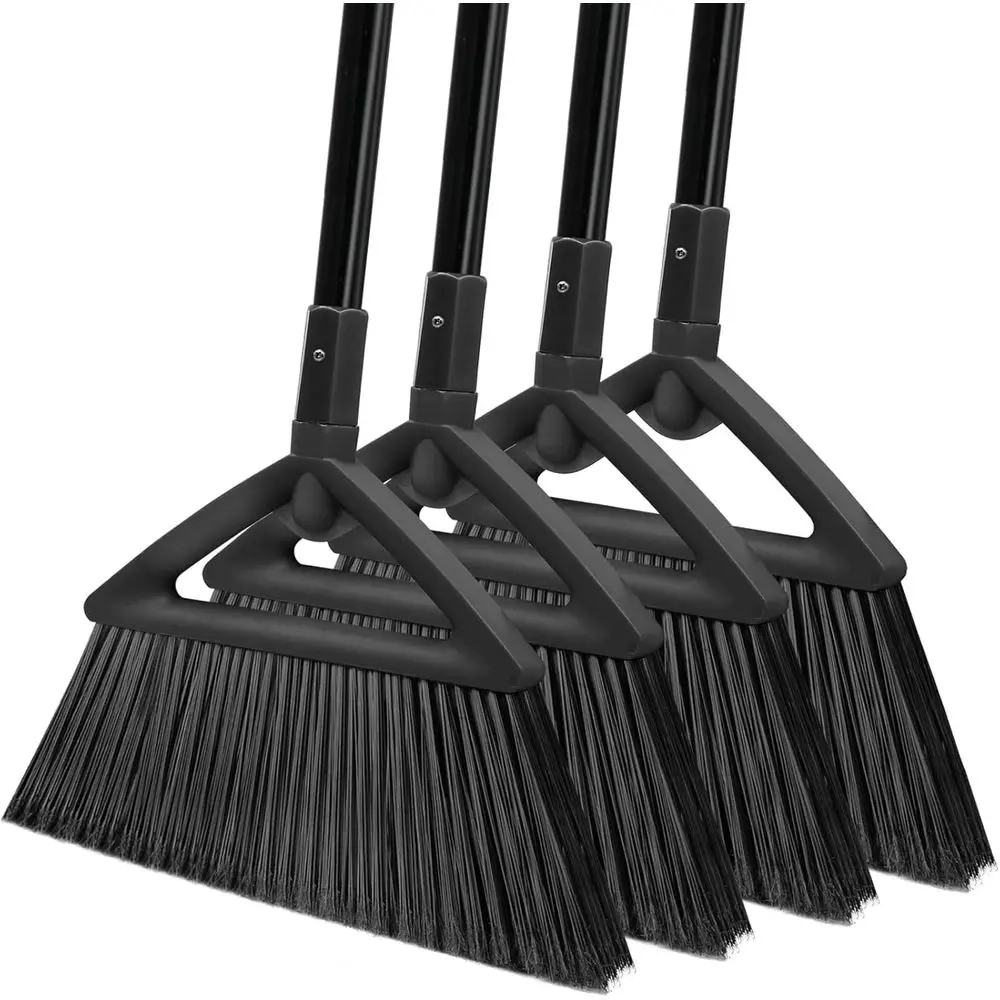 

4PCS Heavy Duty Angle Broom, Long Pole Brooms or Indoor, Outdoor Sweng, Kitchen to Courtyard, Black