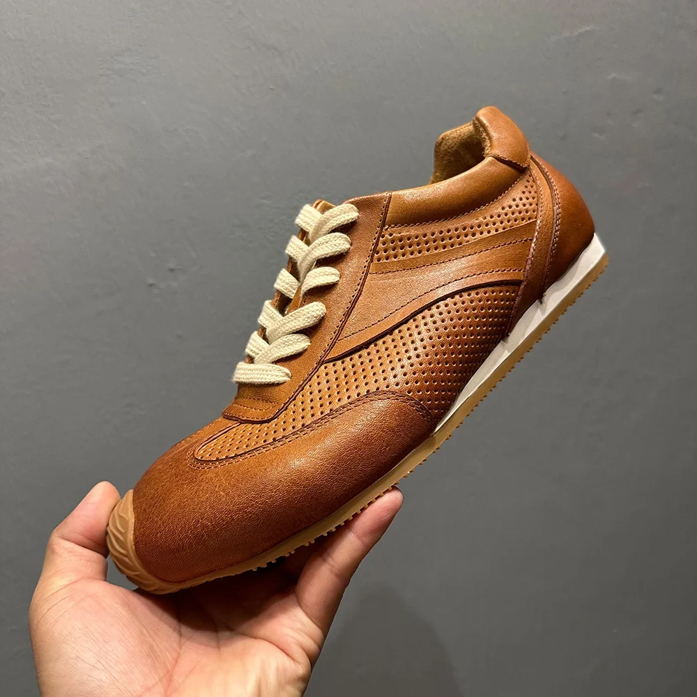 QHCCID Handmade Horsehide Sneakers, Men's Casual Shoes Breathable Sport Running Shoes for Men