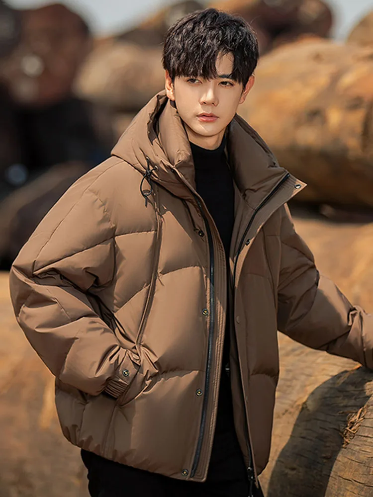 

Hooded down Jaet Men's Winter Thiened ort Warmth Youth Bread Sle High End Outerwear Nylon Fabric Polyester Fiber Whit...