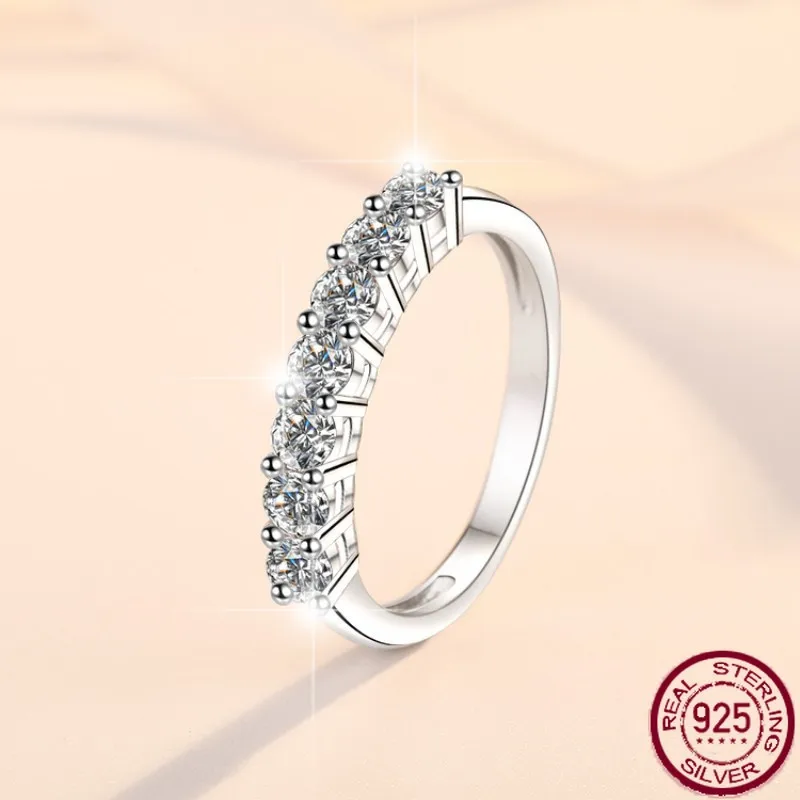 S925 sterling silver women's ring, Mosang stone , seven star row ring, crown stacked ring, fashionable wedding jewelry