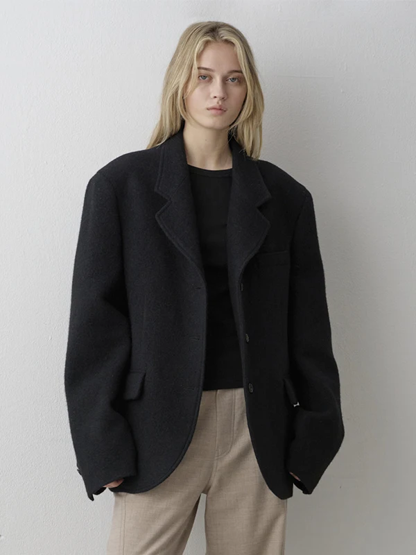 여성용 울 수트 재킷 칼라드 아우터웨어 가을 겨울 신상 3D 원숭이 디자인 출퇴근용 따뜻한 롱 코트