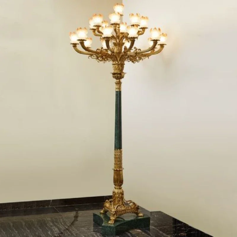 All Copper Floor Lamp Decorative Luxury Hotel Hall Statue Floor Lights Villa Atmosphere French Flower Lantern