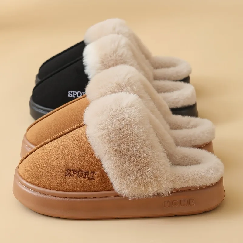 

Casual Fluffy Slippers Women House Winter Plush Designer Shoes Ladies Flats Home Warm Fashion Elegant Solid Platform Footwear