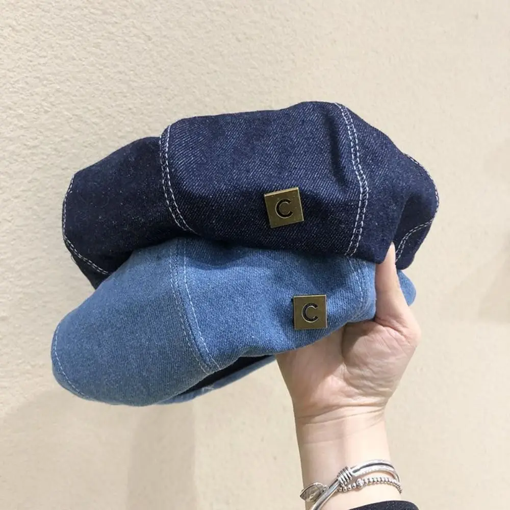 

Fashion Denim Women Beret Hat Retro British Jeans Berets Korean Adjustable Painter Hats Spring Summer Autumn