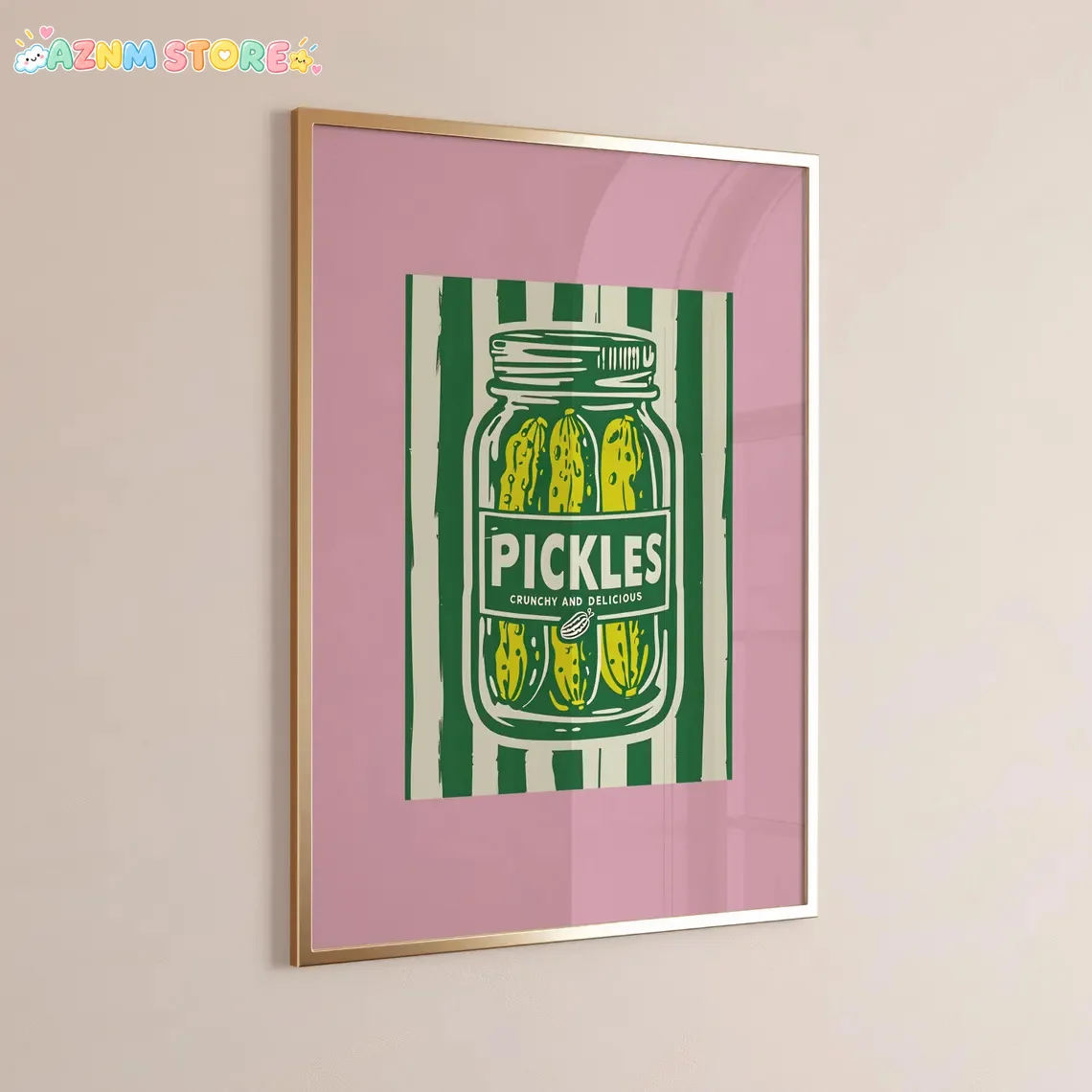 2027,  1pc, Wall Art, Vintage Poster, Vibrant Pickle Jar Art Print, Green Modern Graphic Canvas Painting, Unique And Creative