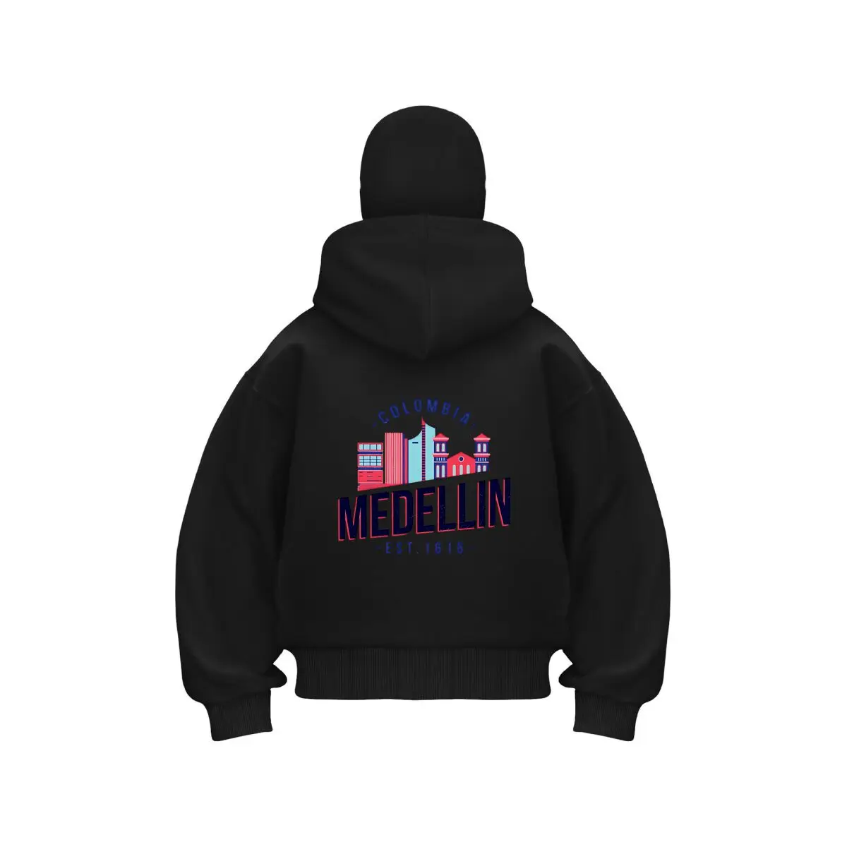

Medellin Colombia Skyline Logo Двойной капюшон Балаклава Мужская толстовка на молнии Зимняя теплая