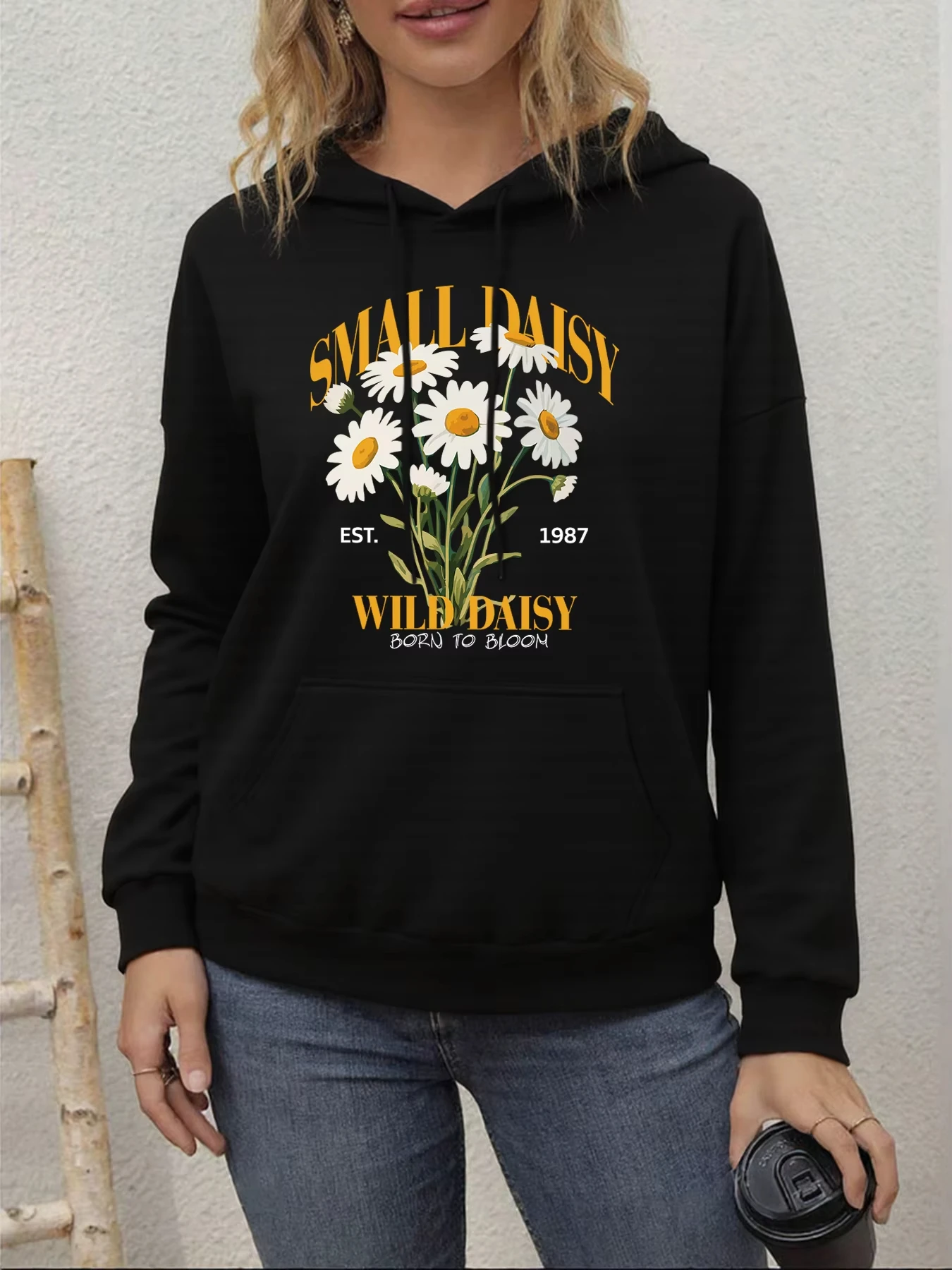 

Small Daisy Wild Daisy Printing Women Hoodies Y2K O-Neck Fleece Hoodie Casual Autumn Clothing Loose Oversized Hoody Unisex