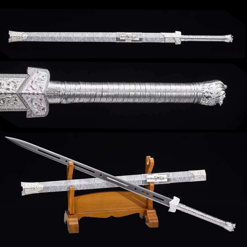 Metal Sword, Silver Swords, Hollow Out Steel Blade, Wood Scabbard, Home Decoration, Oranment, Cheap for Sale