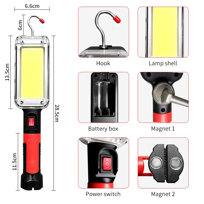 1/2/4pcs Portable COB Work Light USB Rechargeable LED Flashlight 18650 Adjustable 2Mode Waterproof Magnet Design Camping Lantern