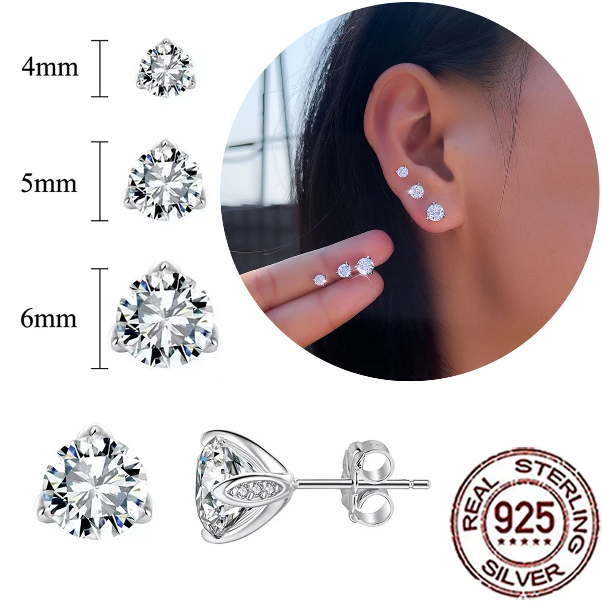 CWWZircons Genuine Sterling Silver 925 Sparkling Round Cubic Zircon Stud Earrings for Women Party Accessories Jewelry Gift SE177