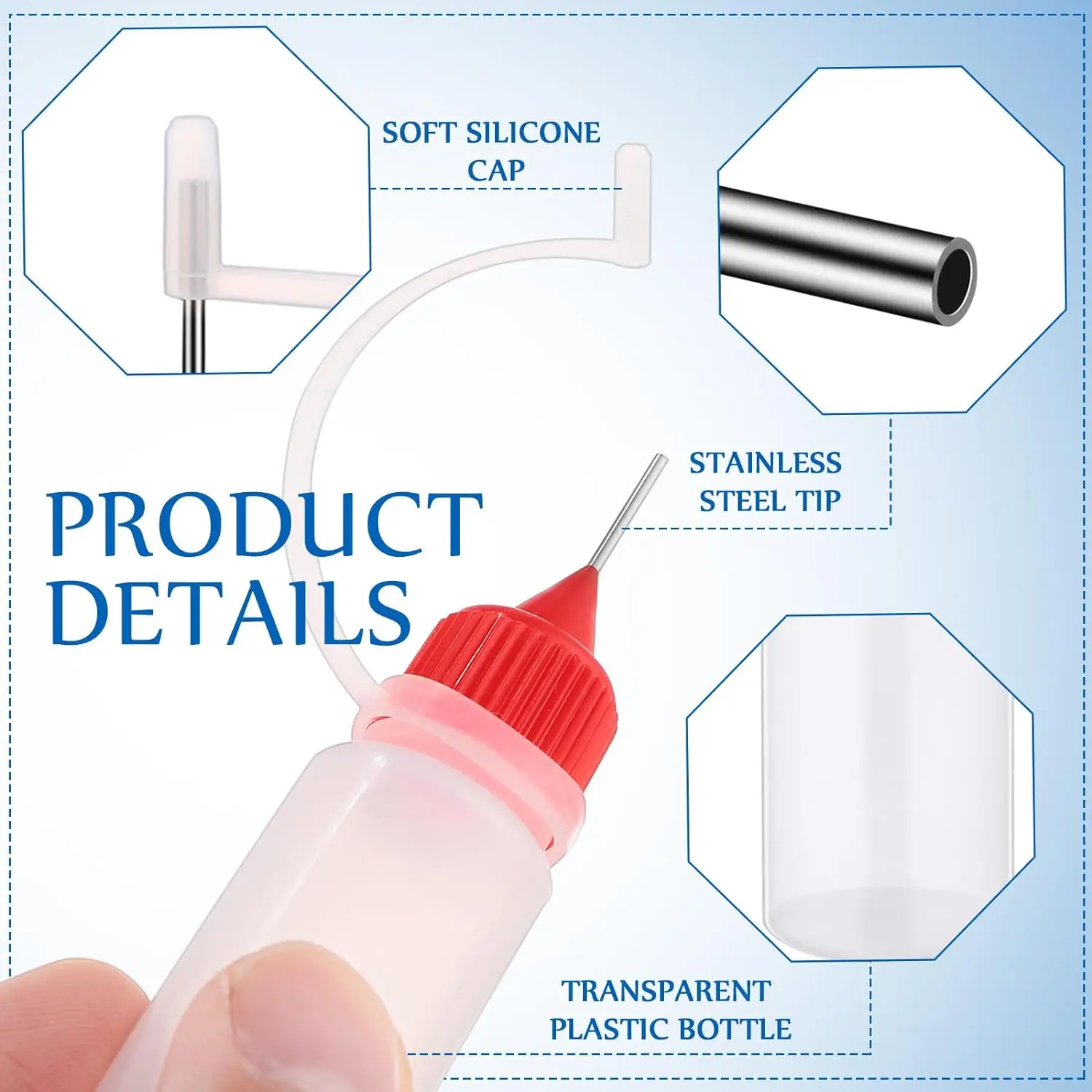 5-10pcs 5ml-120ml Empty Plastic Squeezable Bottles with Needle Cap Liquid Dropper Sample Drop Refillable Container Silicone Ring