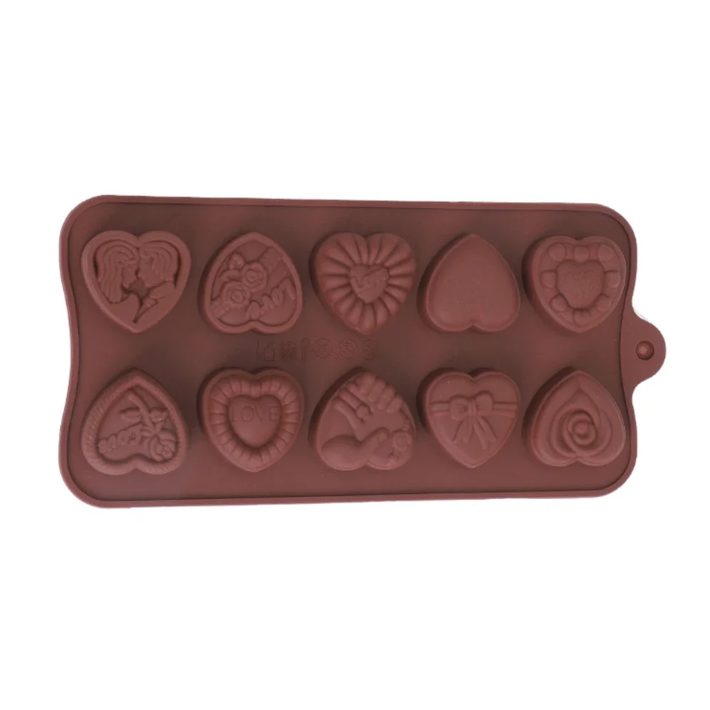 10 Holes Heart Valentine’s Day Chocolate Silicone Moulds Kiss Lover Biscuit Molds Rose Flower Bow Gift Box Candle Wedding Decor