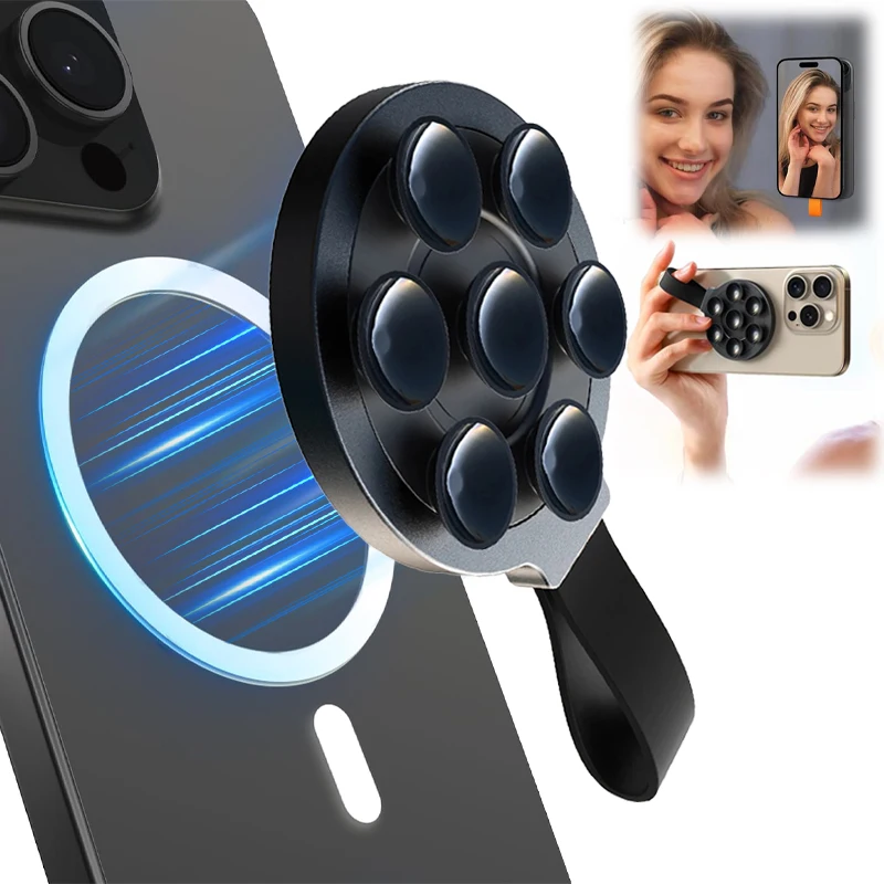 Strong Magnetic Suction Cup Mobile Phone Holder Stand Wall Mount with Phone Case Grip for Video Selfies Mirror Shower Bracket